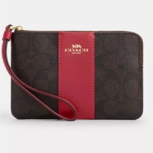 Coach Signature Brown and Red Wristlet